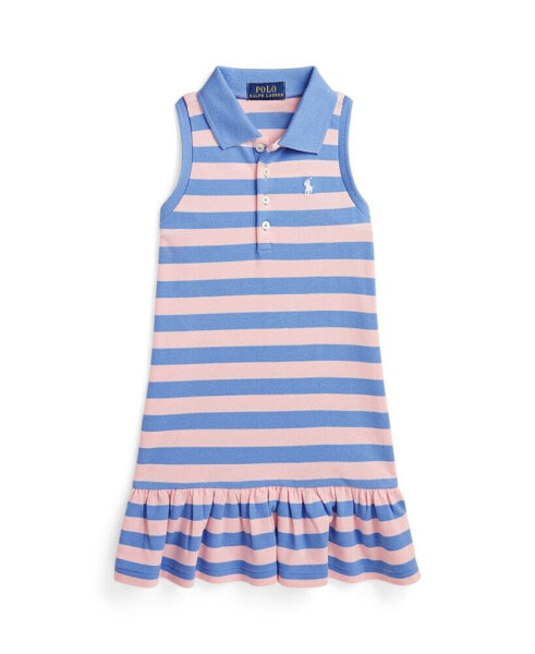 Toddler and Little Girls Striped Stretch Mesh Polo Dress