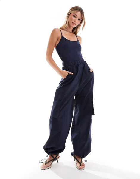 Mango utility knitted cami top jumpsuit in dark blue