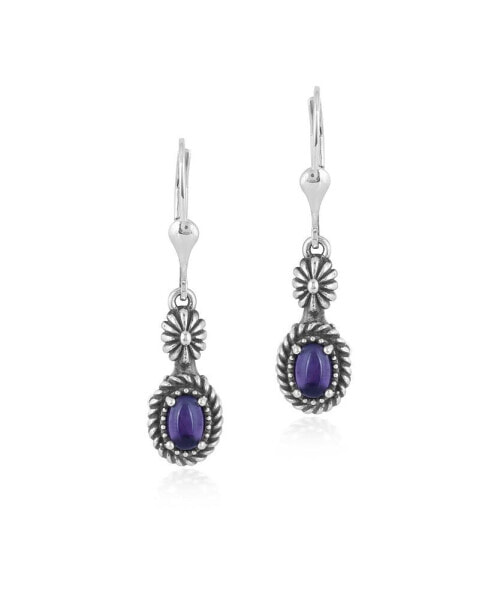 Sterling Silver Women's Dangle Earrings Genuine Gemstone Color Floral and Rope Design