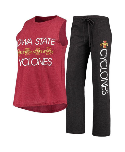 Women's Cardinal, Black Iowa State Cyclones Team Tank Top and Pants Sleep Set