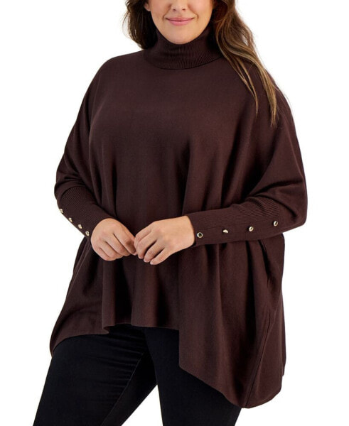 Plus Size Solid Turtleneck Poncho Sweater, Created for Macy's