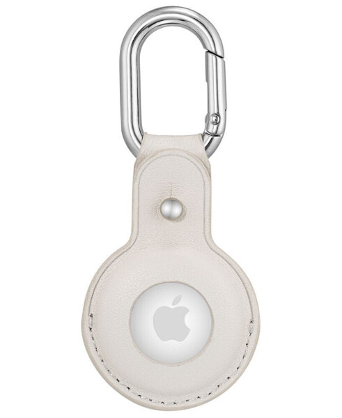 Gray Leather Apple AirTag Case with Silver-Tone Carabiner Clip