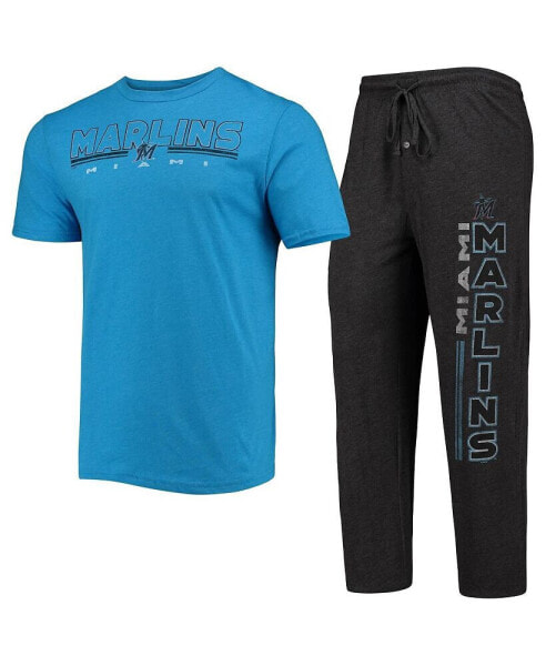 Men's Black, Blue Miami Marlins Meter T-shirt and Pants Sleep Set