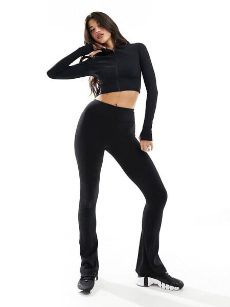 ASOS 4505 active fine rib kick flare leggings in black