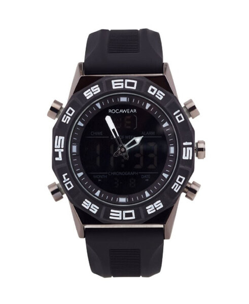 Men's Analog-Digital Black Silicone Strap Watch 46mm