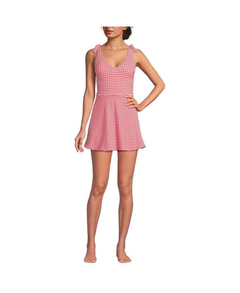 Women's Gingham Mini Swim Dress One Piece Swimsuit