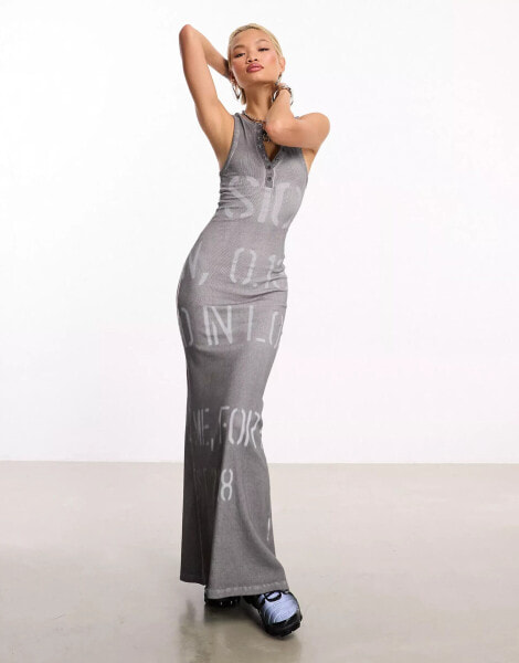 COLLUSION washed print vest maxi dress in grey