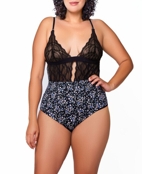 Plus Size Jasmine Lace and Printed Spandex Teddy