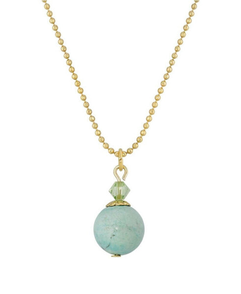 2028 gold-Tone Semi Precious Turquoise Round Beaded Drop 18" Necklace