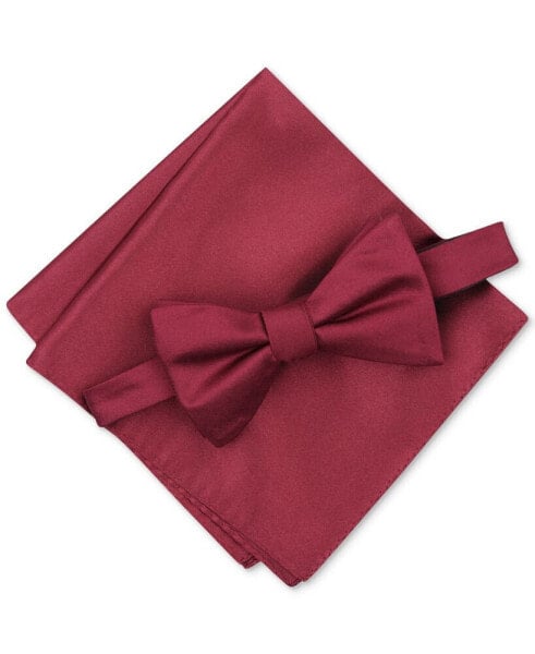 Men's Solid Textured Pre-Tied Bow Tie & Solid Textured Pocket Square Set, Created for Macy's