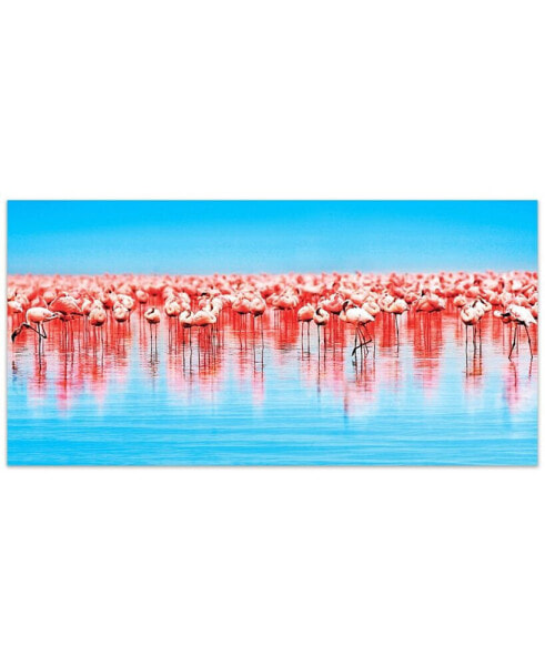 Flamingo Flock Frameless Free Floating Tempered Art Glass Wall Art by EAD Art Coop, 24" x 48" x 0.2"