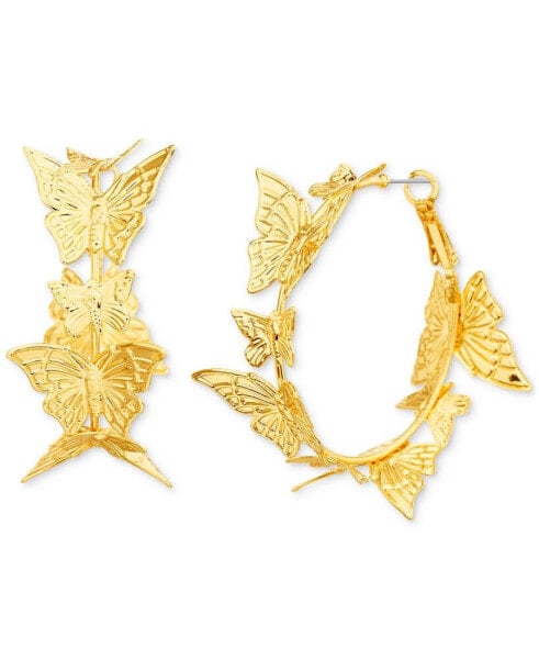 Gold-Tone Medium Butterfly Hoop Earrings, 1.57"