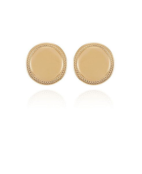 Gold-Tone Circle Coin Clip On Button Earrings