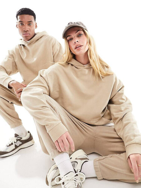 ASOS DESIGN co-ord oversized hoodie in washed beige