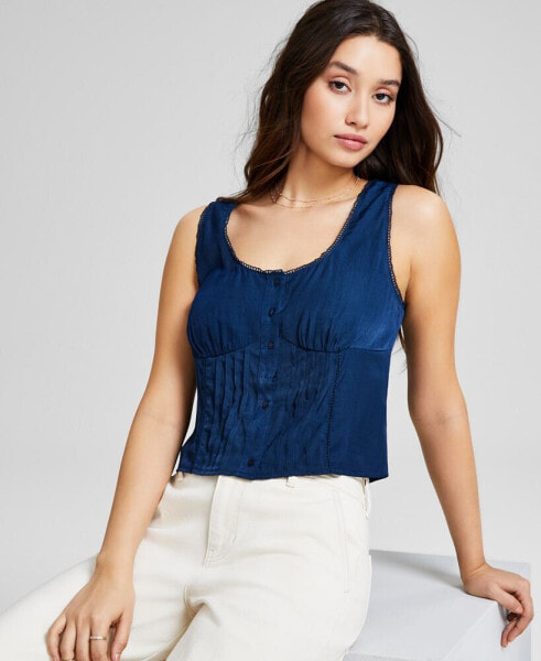 Women's Button Front Scoop-Neck Sleeveless Top, Created for Macy's