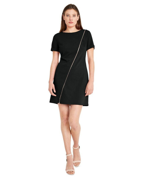 Women's Jewel-Neck Exposed-Zipper Mini Dress
