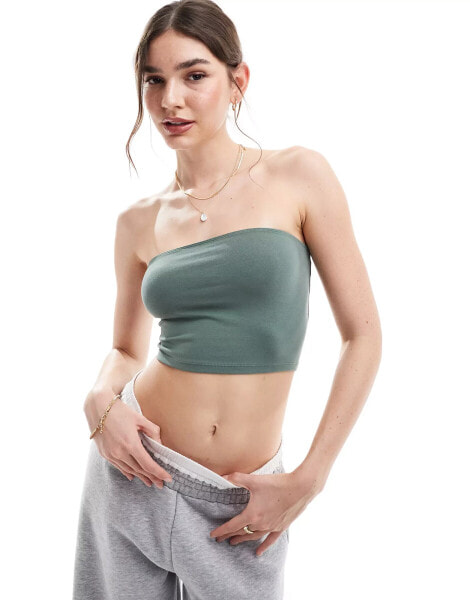 ASOS DESIGN ultimate crop bandeau top in olive green