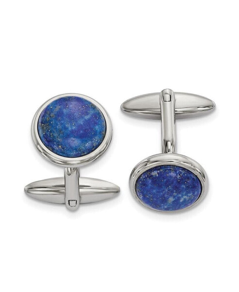 Stainless Steel Polished Lapis Circle Cufflinks