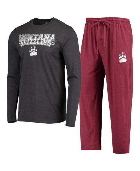 Men's Maroon, Heathered Charcoal Distressed Montana Grizzlies Meter Long Sleeve T-shirt and Pants Sleep Set