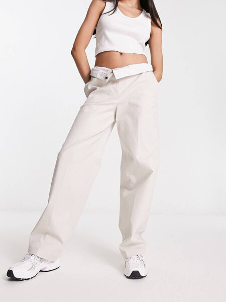 ASOS DESIGN relaxed boyfriend trouser in stone