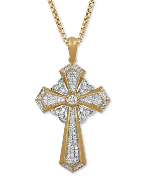 Men's Diamond Cross 22" Pendant Necklace (1/2 ct. t.w.) in Sterling Silver & 18k Gold-Plated Sterling Silver