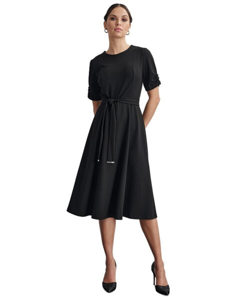 Women's Round-Neck Scuba Crepe Fit & Flare Dress