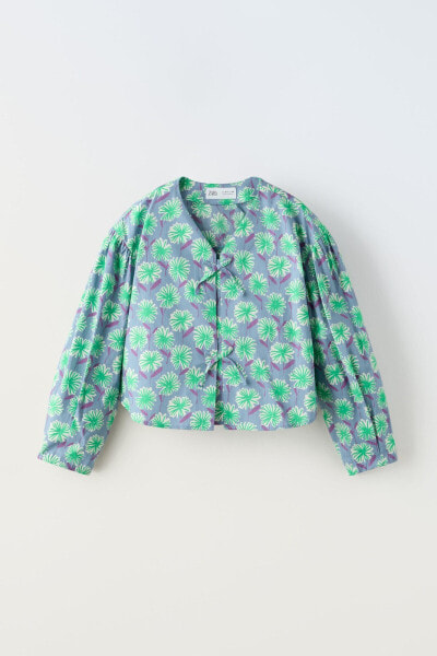 Блуза из ткани с цветочными принтом с завязками ZARA