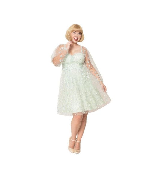 Plus Size Tulle Floral Babydoll Dress