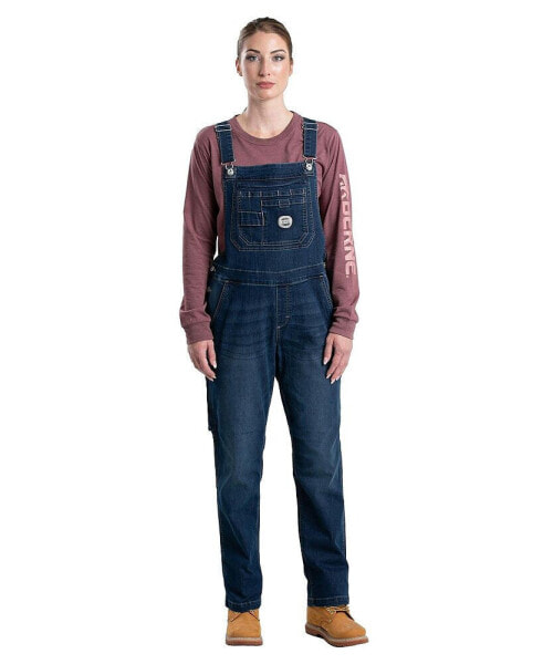 Women's Long Vintage Washed Flex Denim Bib Overall