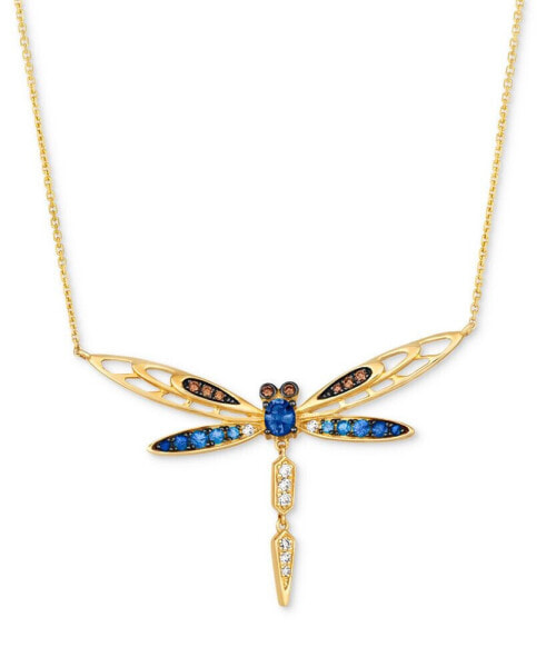 Ombré® Multi-Gemstone (7/8 ct. t.w.) & Diamond (1/5 ct. t.w.) Dragonfly 18" Pendant Necklace in 14k Gold