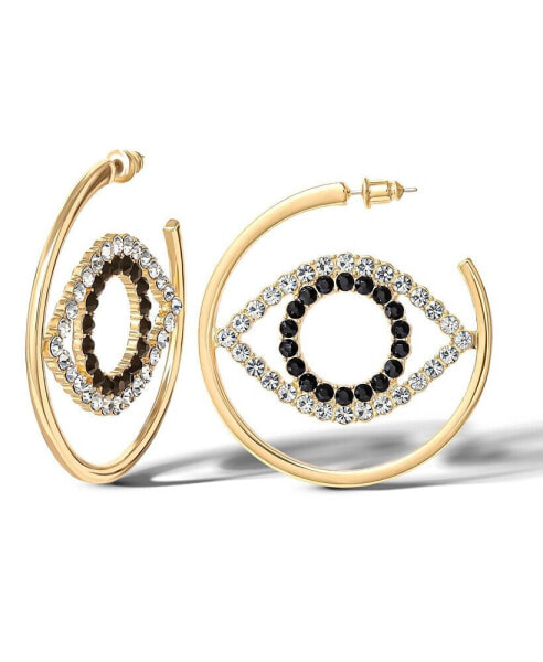 Yellow Gold Plated Iron Glass Stone Crystal Eye Hoop Earrings