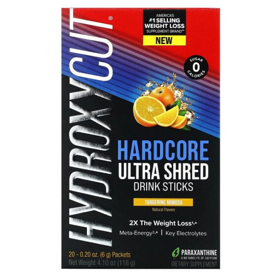 Hardcore Ultra Shed Drink Sticks, Tangerine Mimosa, 20 Packets, 0.2 oz (6 g) Each