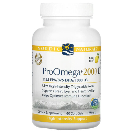 БАД рыбий жир и Омега 3, 6, 9 Nordic Naturals ProOmega 2000-D, Лимон, 1,250 мг, 120 капсул (625 мг в каждой капсуле)