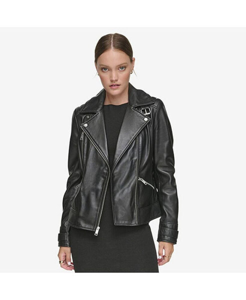 Salla Smooth Asymmetrical Lamb Women's Leather Moto Jacket