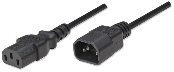 Manhattan Power Cord/Cable - C14 Male to C13 Female (kettle lead) - Monitor to CPU - 1.8m - 10A - Black - Lifetime Warranty - Polybag - 1.8 m - C13 coupler - C14 coupler - 250 V - 10 A
