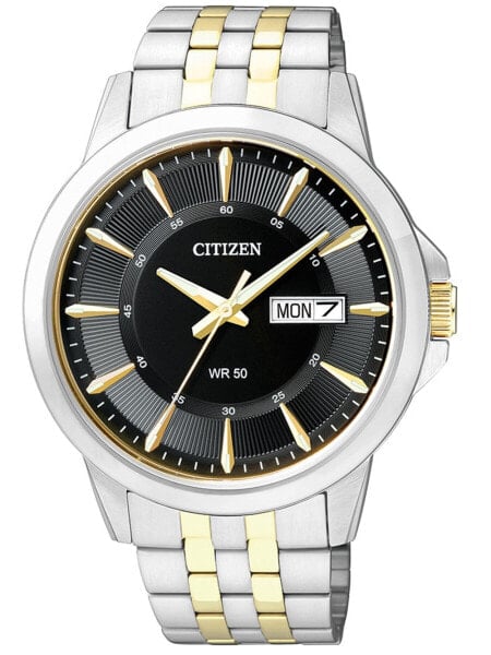 Спортивные мужские наручные часы Citizen BF2018-52EE 41 мм, 5 АТМ, золотые, с металлическим браслетом