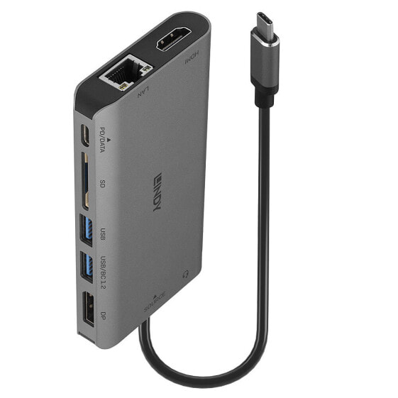 Lindy USB 3.2 Type C Laptop Mini Dock - Wired - USB 3.2 Gen 1 (3.1 Gen 1) Type-C - 100 W - 1000 Mbit/s - Black - Grey - SD