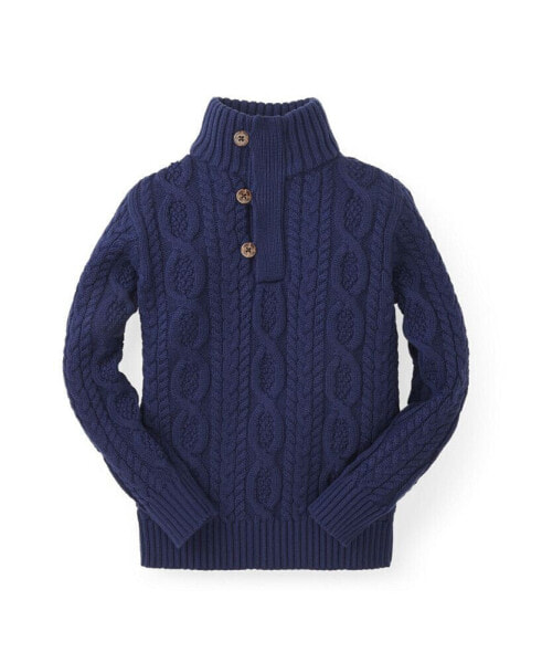 Boys Mock Neck Cable Sweater with Buttons