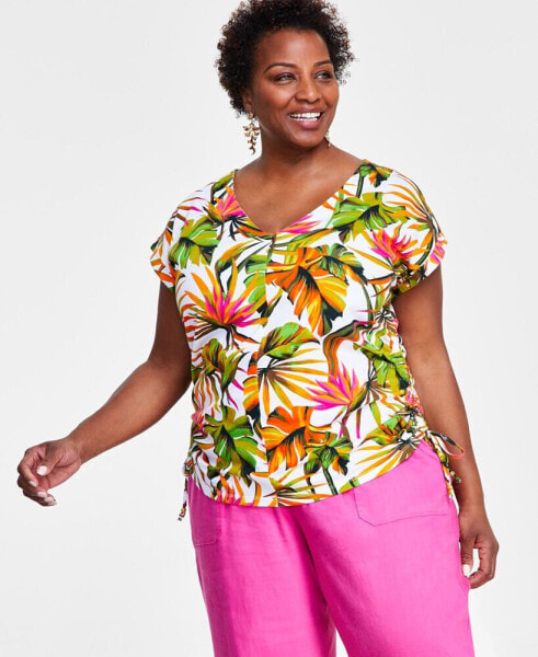 Plus Size Cotton Side-Tie Top, Created for Macy's