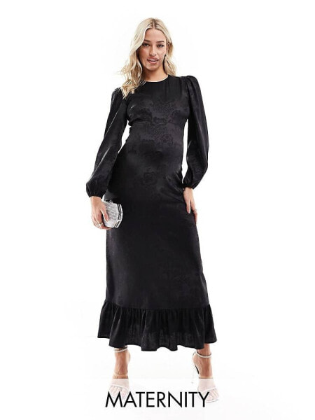 Flounce London Maternity satin maxi dress in black