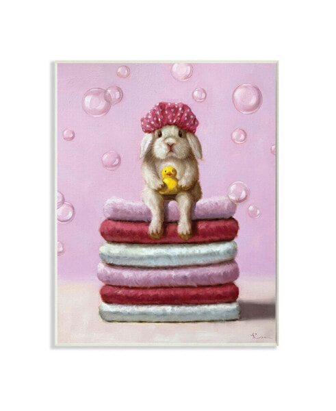 Картина гобелен Stupell Industries Милый маленький кролик на полотенцах для ванны мыльные пузыри, 13" x 19"