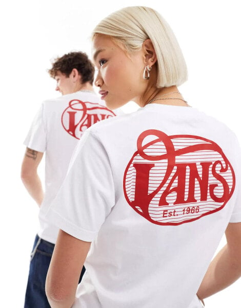 Vans oval script back print t-shirt in white