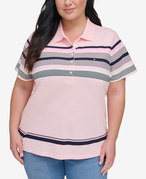 Plus Size Striped Polo Top, Created for Macy's