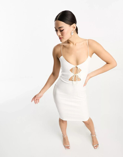 Vesper spaghetti strap tie front midi dress in white