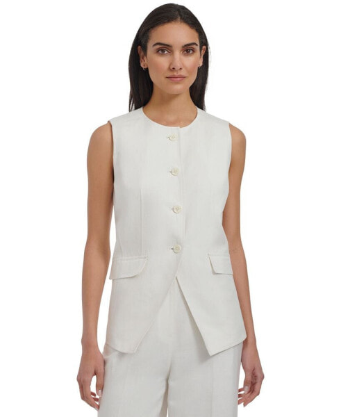 Women's Linen-Blend Collarless Vest