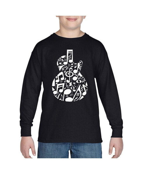 Child Music Notes Guitar - Boy's Word Art Long Sleeve T-Shirt