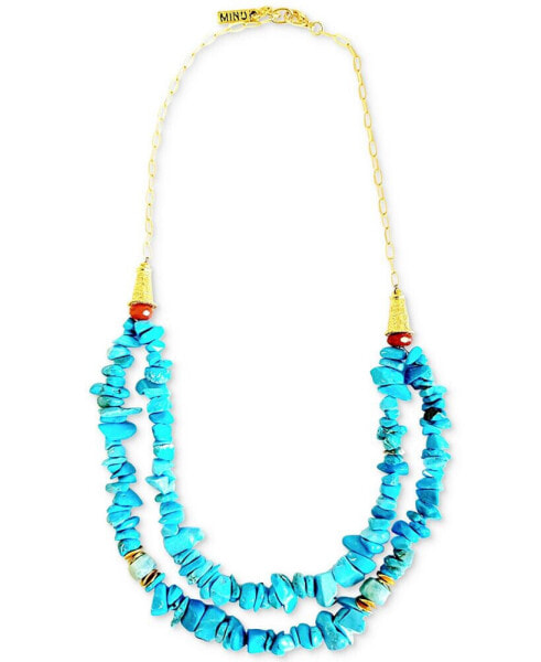 Gold-Tone Amazonite & Turquoise Beaded Double-Row Statement Necklace, 16" + 2" extender