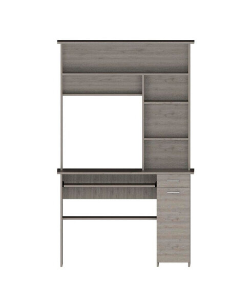 Aberdeen 2-Drawer 7-Shelf Computer Desk With Hutch Smokey Oak