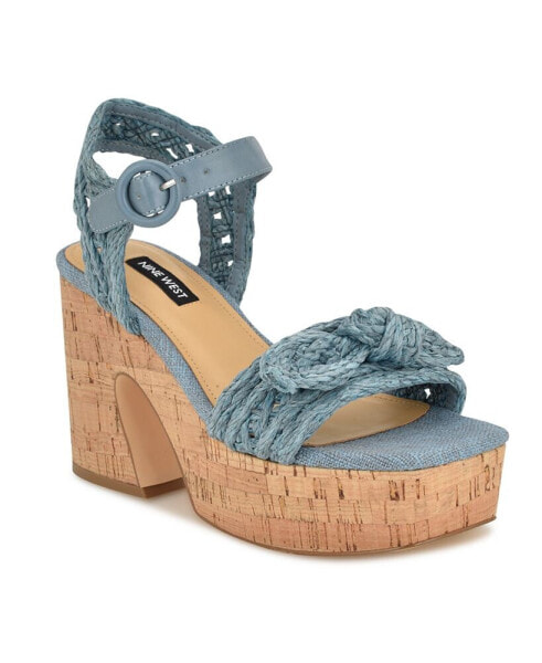 Women's Comiele Square Toe Block Heel Wedge Sandals