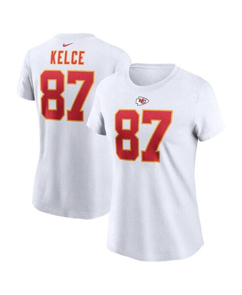 Women's Travis Kelce White Kansas City Chiefs Player Name and Number T-shirt